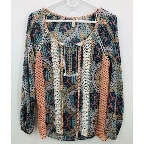 Red Camel Blouse Womens Small Boho Tunic Top Sheer Blue Orange Pink White Lavend - Picture 1 of 9